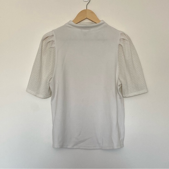 RW&CO Women’s White Mockneck Shirt, Knit Sleeves, Size Medium, Classic, Chic - Picture 2 of 7